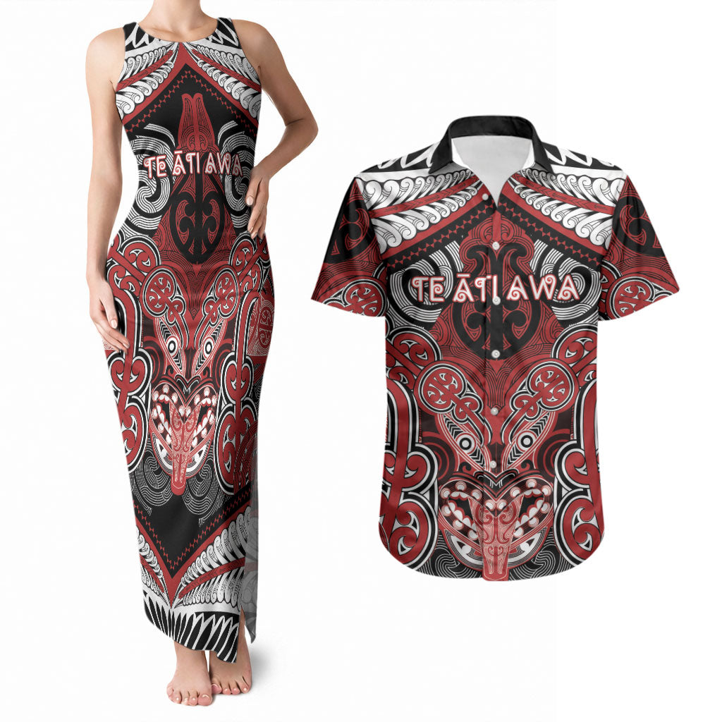 Aotearoa Iwi Te Ati Awa Personalised Couples Matching Tank Maxi Dress and Hawaiian Shirt Maori Kowhaiwhai Pattern