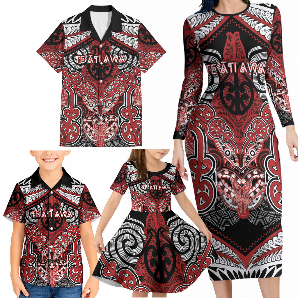 Aotearoa Iwi Te Ati Awa Personalised Family Matching Long Sleeve Bodycon Dress and Hawaiian Shirt Maori Kowhaiwhai Pattern