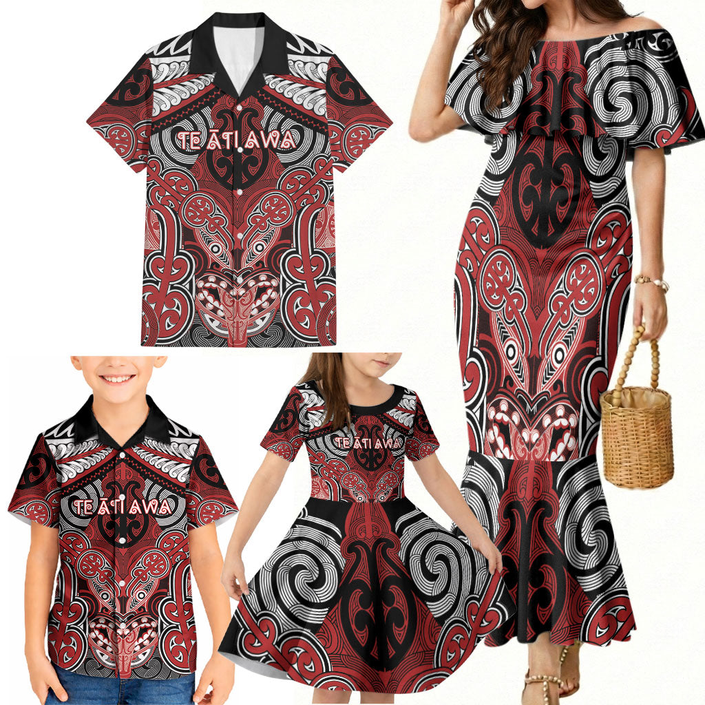 Aotearoa Iwi Te Ati Awa Personalised Family Matching Mermaid Dress and Hawaiian Shirt Maori Kowhaiwhai Pattern