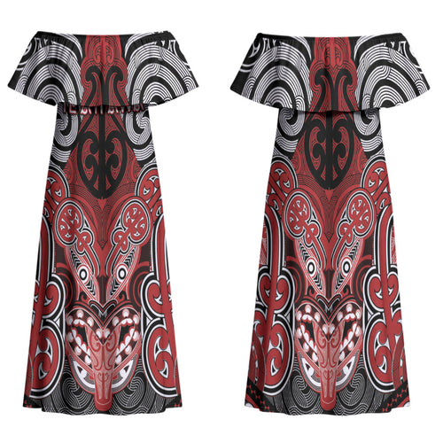 Aotearoa Iwi Te Ati Awa Personalised Family Matching Off Shoulder Maxi Dress and Hawaiian Shirt Maori Kowhaiwhai Pattern