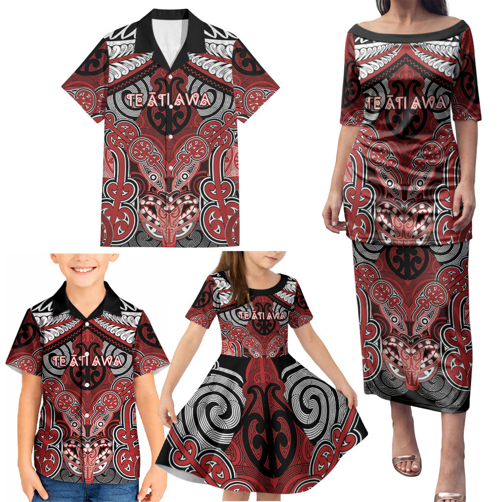 Aotearoa Iwi Te Ati Awa Personalised Family Matching Puletasi and Hawaiian Shirt Maori Kowhaiwhai Pattern
