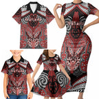 Aotearoa Iwi Te Ati Awa Personalised Family Matching Short Sleeve Bodycon Dress and Hawaiian Shirt Maori Kowhaiwhai Pattern