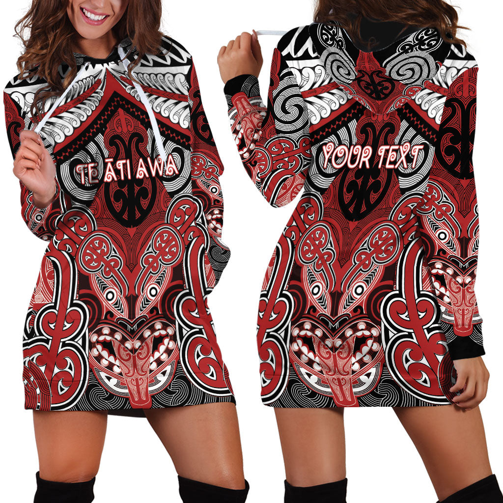 Aotearoa Iwi Te Ati Awa Personalised Hoodie Dress Maori Kowhaiwhai Pattern