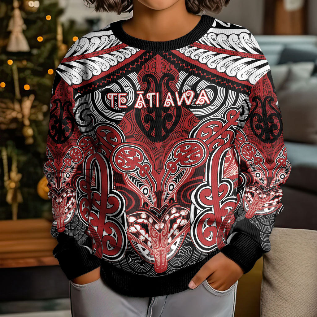 Aotearoa Iwi Te Ati Awa Personalised Kid Ugly Christmas Sweater Maori Kowhaiwhai Pattern