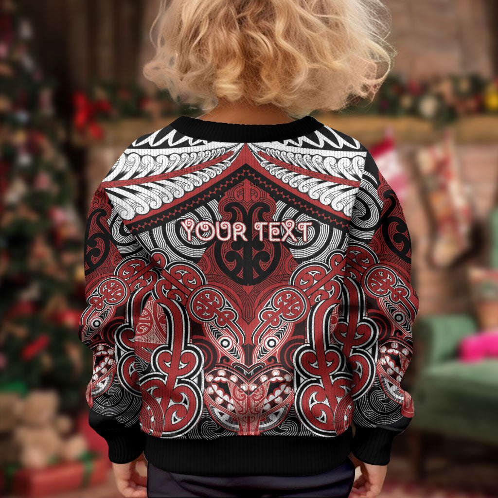 Aotearoa Iwi Te Ati Awa Personalised Kid Ugly Christmas Sweater Maori Kowhaiwhai Pattern