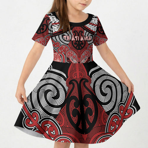 Aotearoa Iwi Te Ati Awa Personalised Kid Short Sleeve Dress Maori Kowhaiwhai Pattern