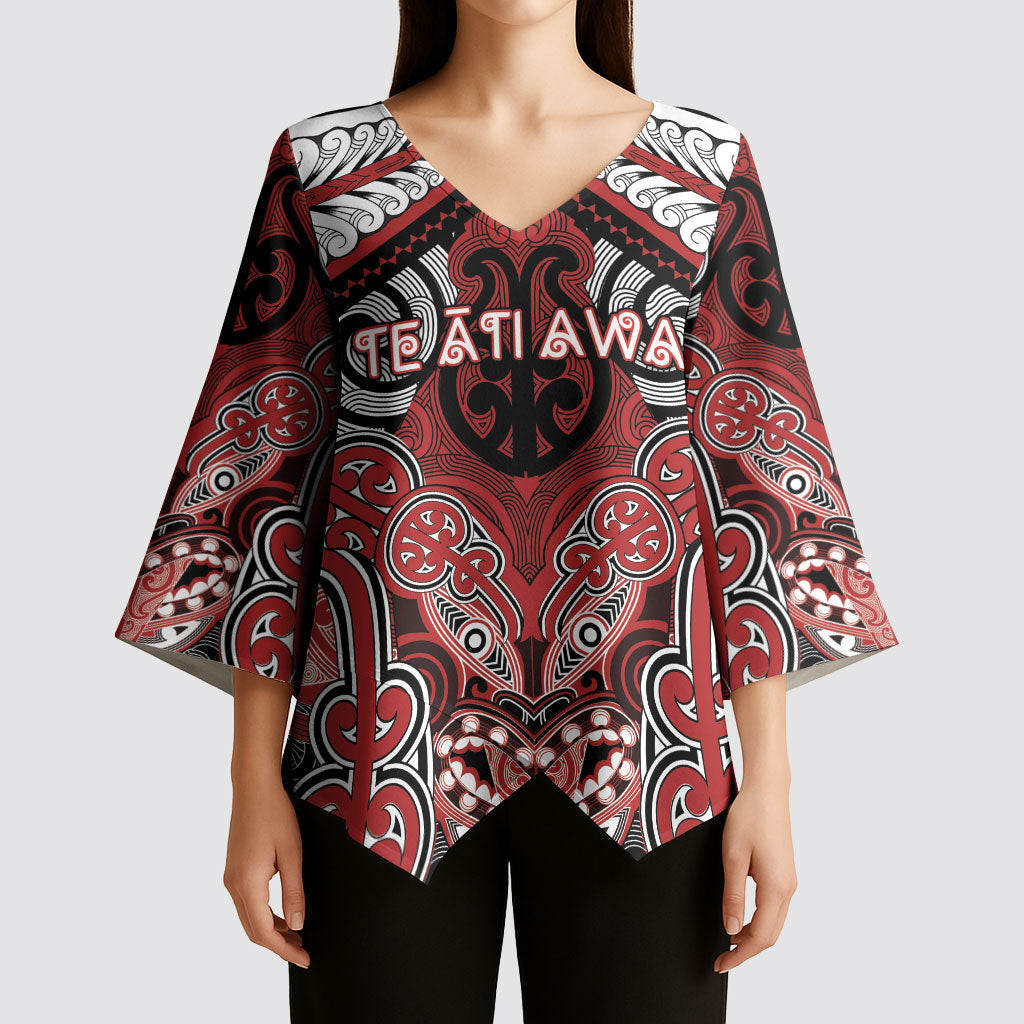 Aotearoa Iwi Te Ati Awa Personalised Kimono Sleeve Blouse Maori Kowhaiwhai Pattern