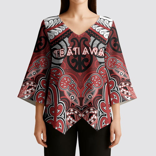 Aotearoa Iwi Te Ati Awa Personalised Kimono Sleeve Blouse Maori Kowhaiwhai Pattern