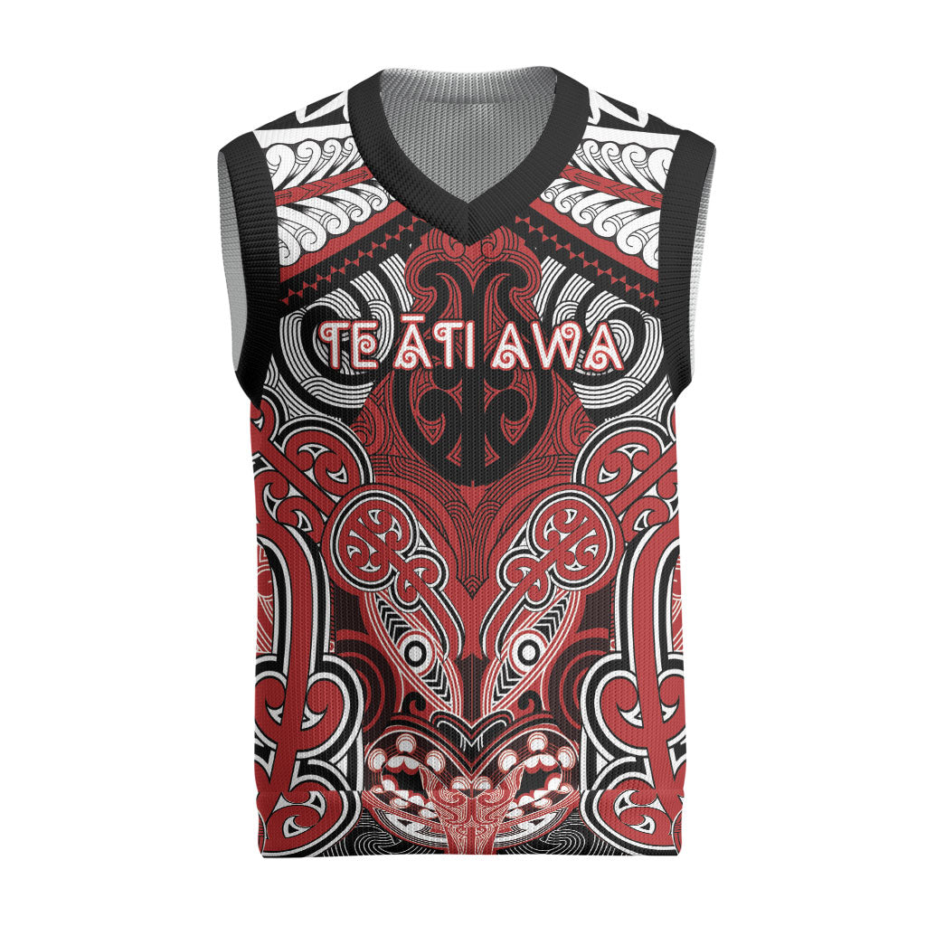 Aotearoa Iwi Te Ati Awa Personalised Christmas Knitted V-Neck Vest Maori Kowhaiwhai Pattern