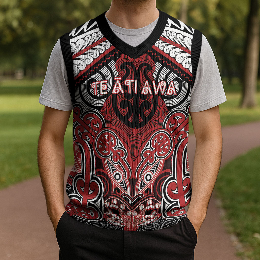 Aotearoa Iwi Te Ati Awa Personalised Christmas Knitted V-Neck Vest Maori Kowhaiwhai Pattern