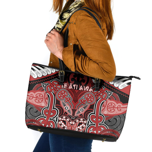 Aotearoa Iwi Te Ati Awa Leather Tote Bag Maori Kowhaiwhai Pattern