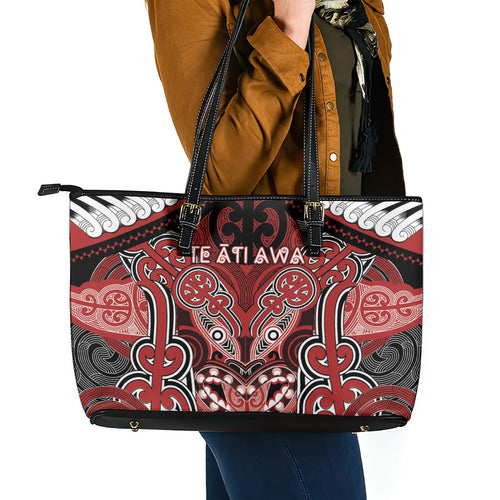 Aotearoa Iwi Te Ati Awa Leather Tote Bag Maori Kowhaiwhai Pattern