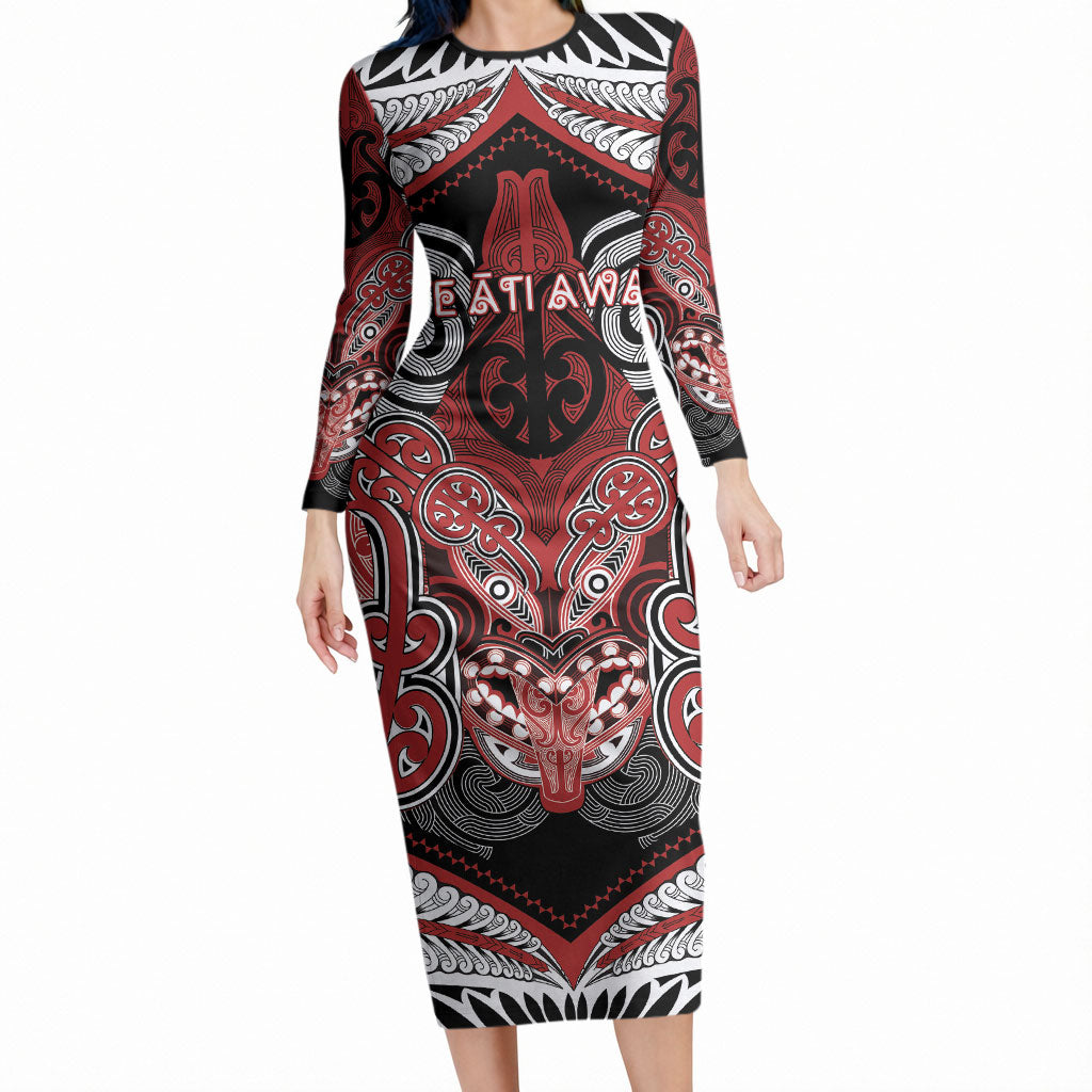 Aotearoa Iwi Te Ati Awa Personalised Long Sleeve Bodycon Dress Maori Kowhaiwhai Pattern