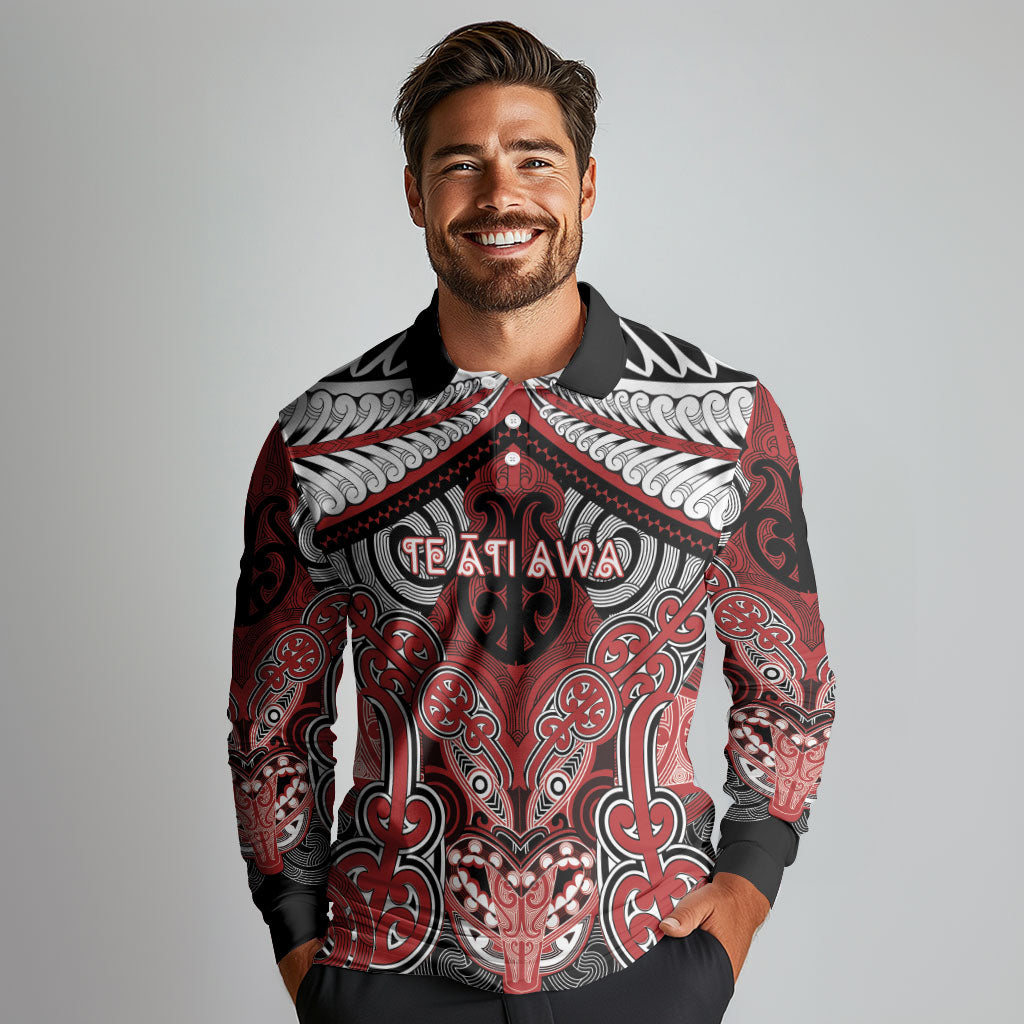 Aotearoa Iwi Te Ati Awa Personalised Long Sleeve Polo Shirt Maori Kowhaiwhai Pattern