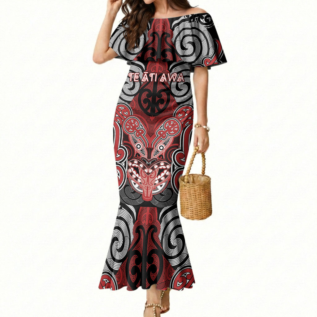 Aotearoa Iwi Te Ati Awa Personalised Mermaid Dress Maori Kowhaiwhai Pattern