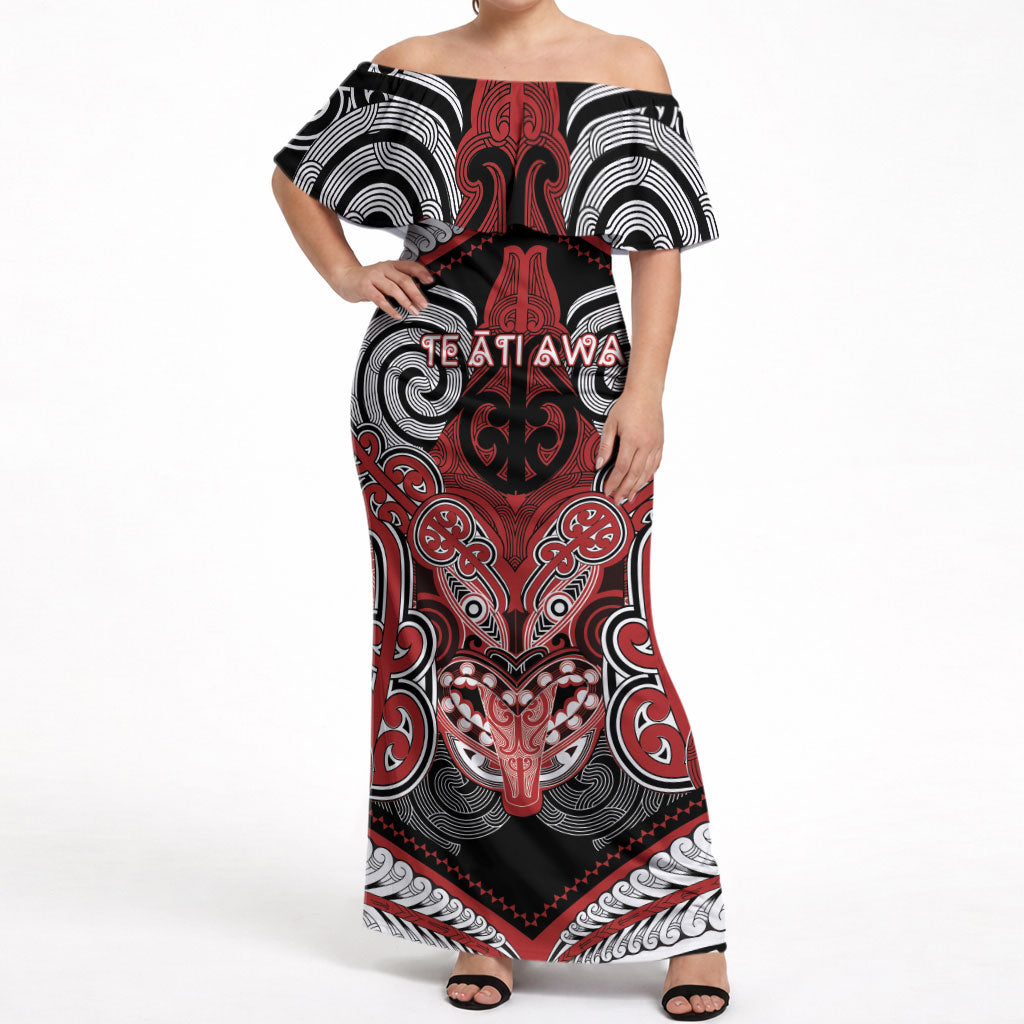 Aotearoa Iwi Te Ati Awa Personalised Off Shoulder Maxi Dress Maori Kowhaiwhai Pattern