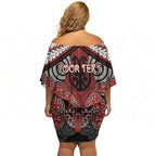 Aotearoa Iwi Te Ati Awa Personalised Off Shoulder Short Dress Maori Kowhaiwhai Pattern