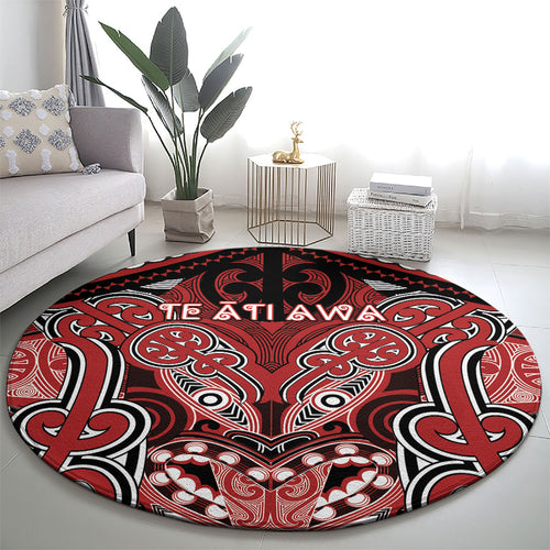 Aotearoa Iwi Te Ati Awa Round Carpet Maori Kowhaiwhai Pattern
