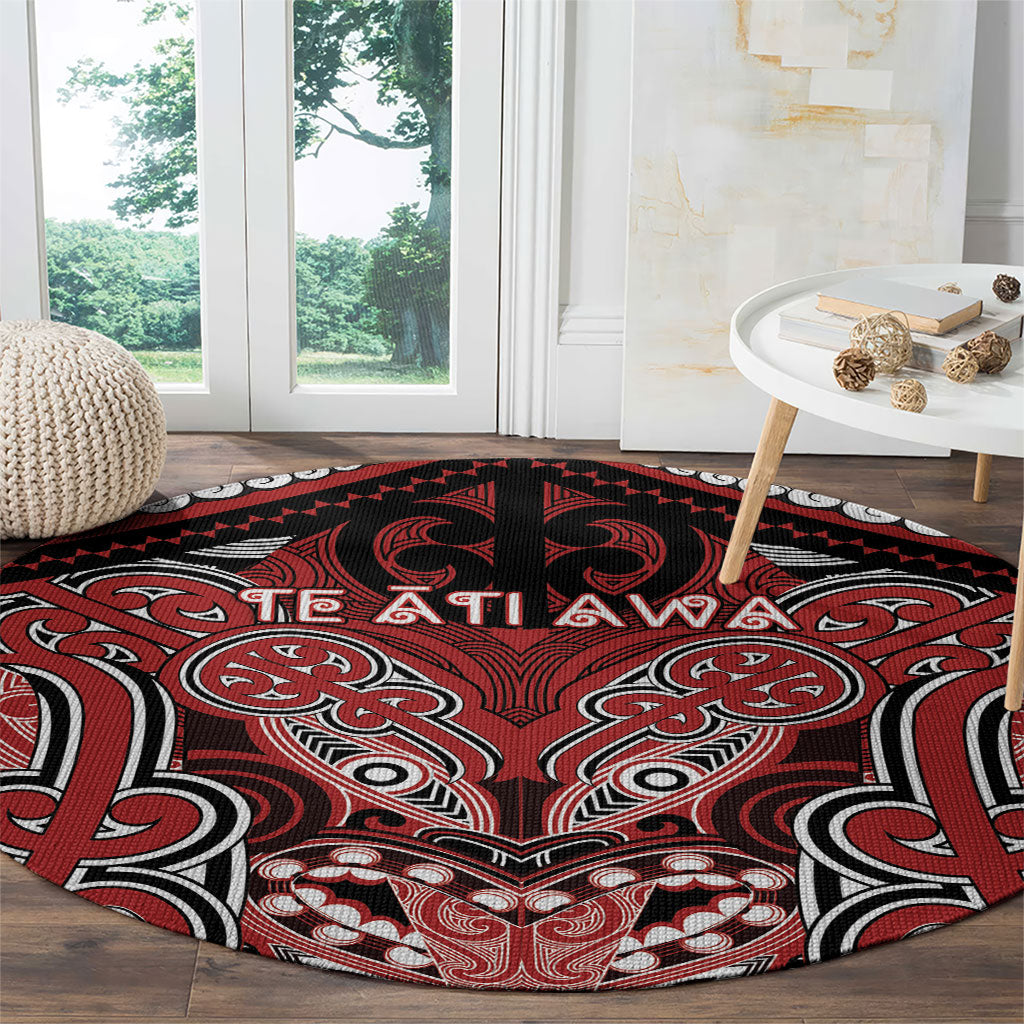 Aotearoa Iwi Te Ati Awa Round Carpet Maori Kowhaiwhai Pattern
