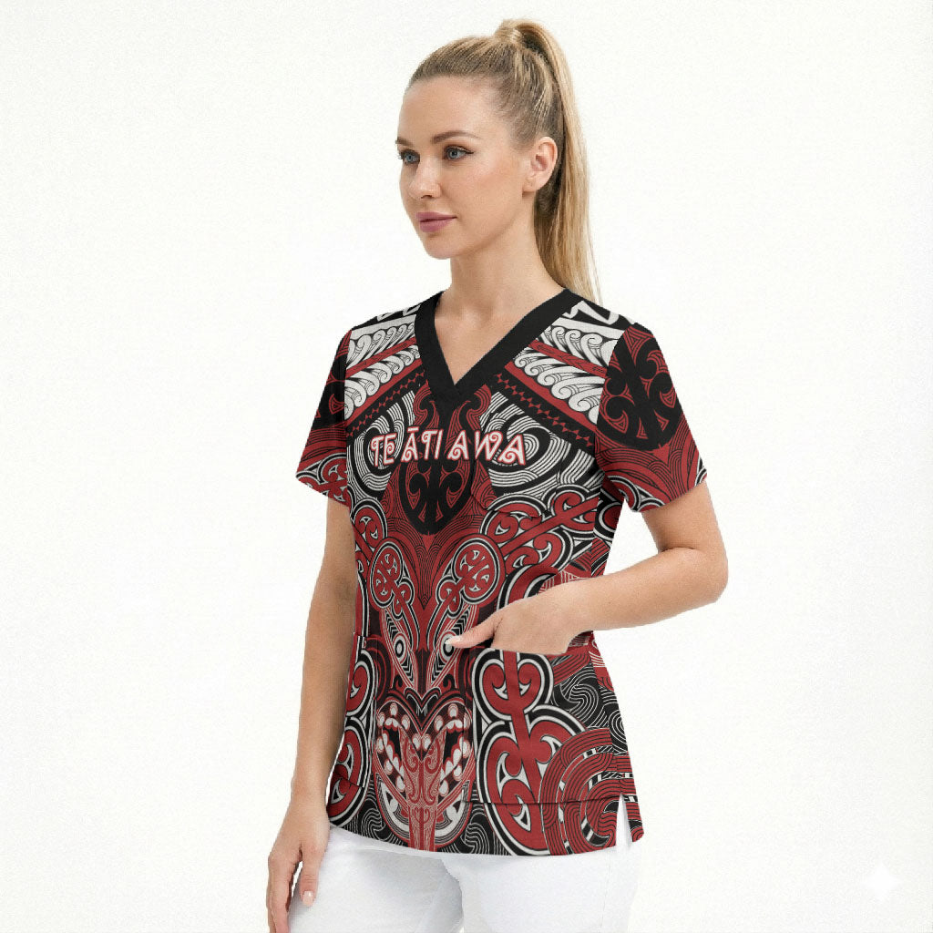 Aotearoa Iwi Te Ati Awa Personalised Scrub Top Maori Kowhaiwhai Pattern