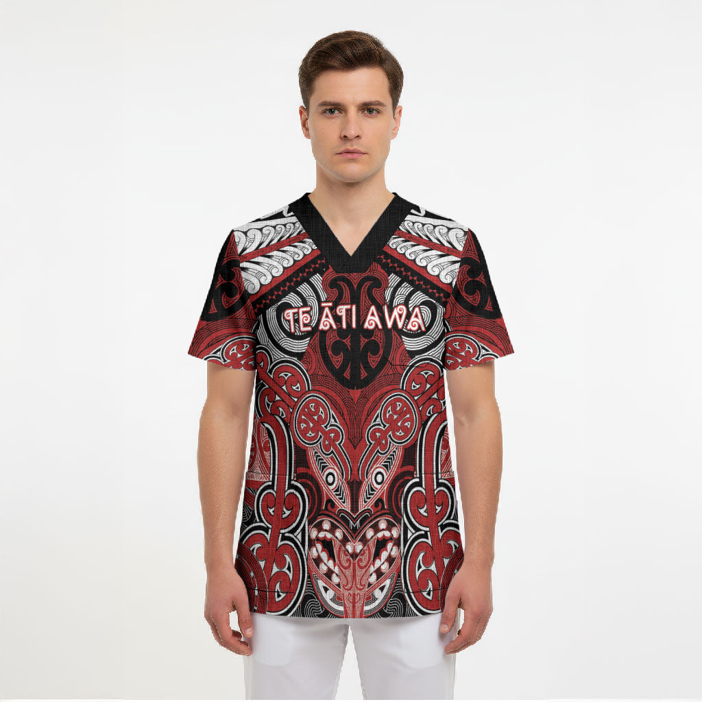 Aotearoa Iwi Te Ati Awa Personalised Scrub Top Maori Kowhaiwhai Pattern