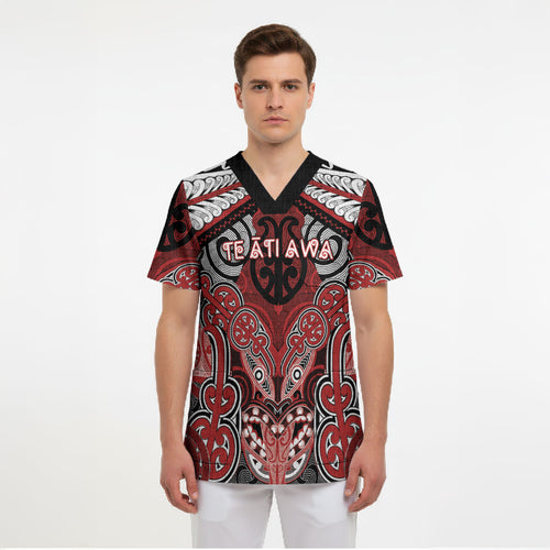 Aotearoa Iwi Te Ati Awa Personalised Scrub Top Maori Kowhaiwhai Pattern