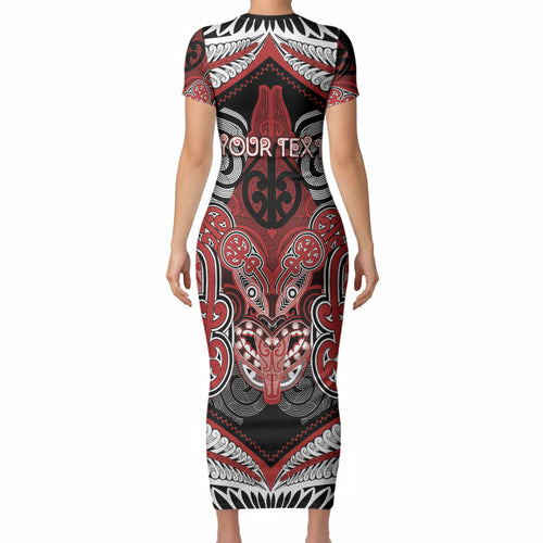 Aotearoa Iwi Te Ati Awa Personalised Short Sleeve Bodycon Dress Maori Kowhaiwhai Pattern
