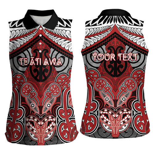 Aotearoa Iwi Te Ati Awa Personalised Women Sleeveless Polo Shirt Maori Kowhaiwhai Pattern