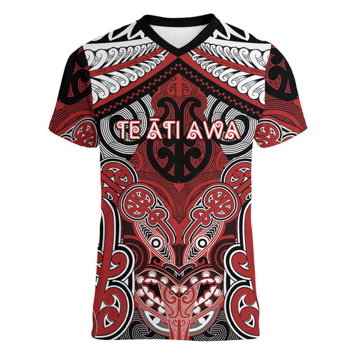 Aotearoa Iwi Te Ati Awa Personalised Women V-Neck T-Shirt Maori Kowhaiwhai Pattern