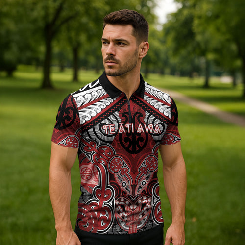 Aotearoa Iwi Te Ati Awa Personalised Zipper Polo Shirt Maori Kowhaiwhai Pattern