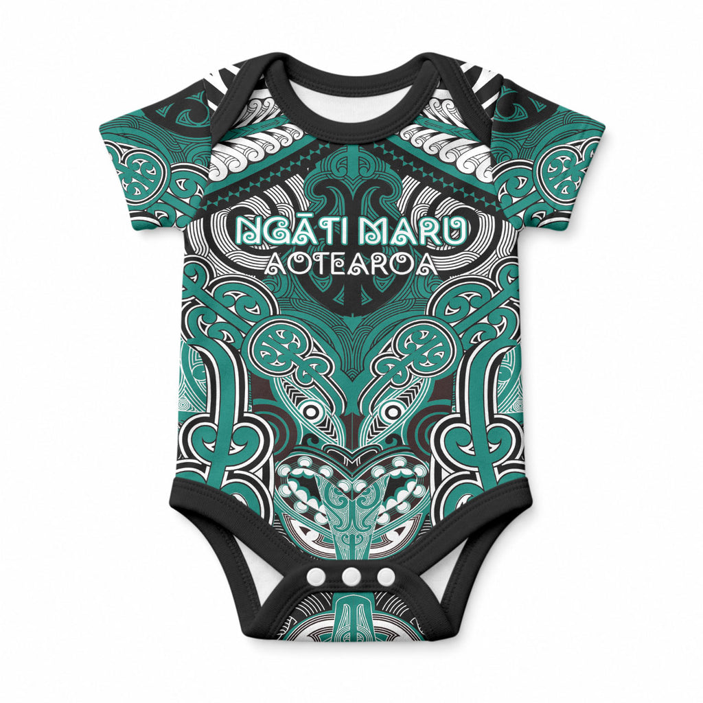 Aotearoa Iwi Ngati Maru Personalised Baby Onesie Maori Kowhaiwhai Pattern