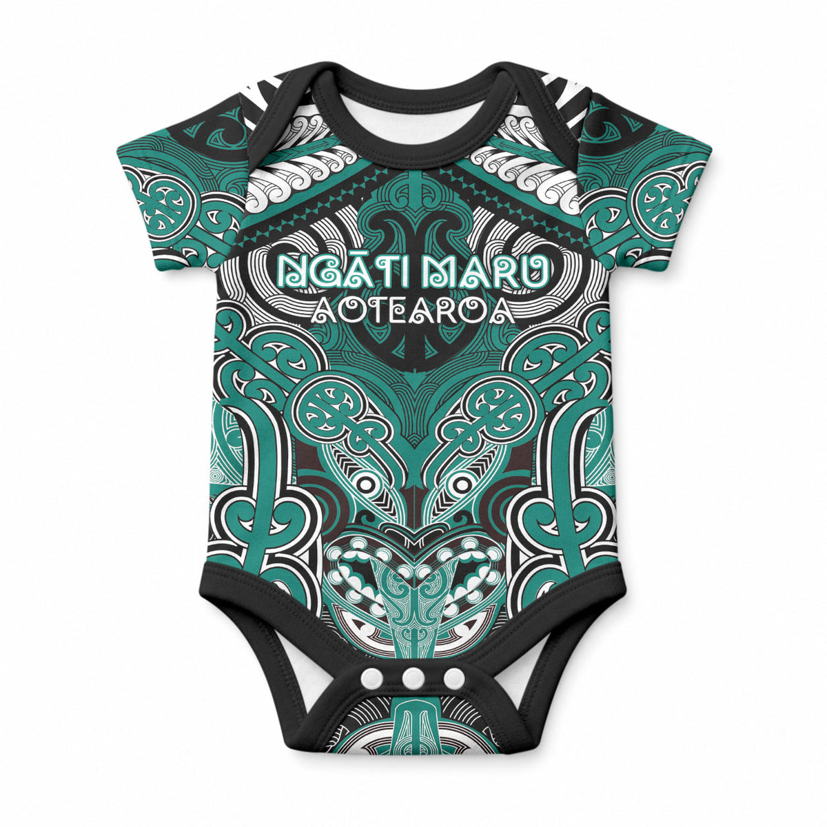 Aotearoa Iwi Ngati Maru Personalised Baby Onesie Maori Kowhaiwhai Pattern