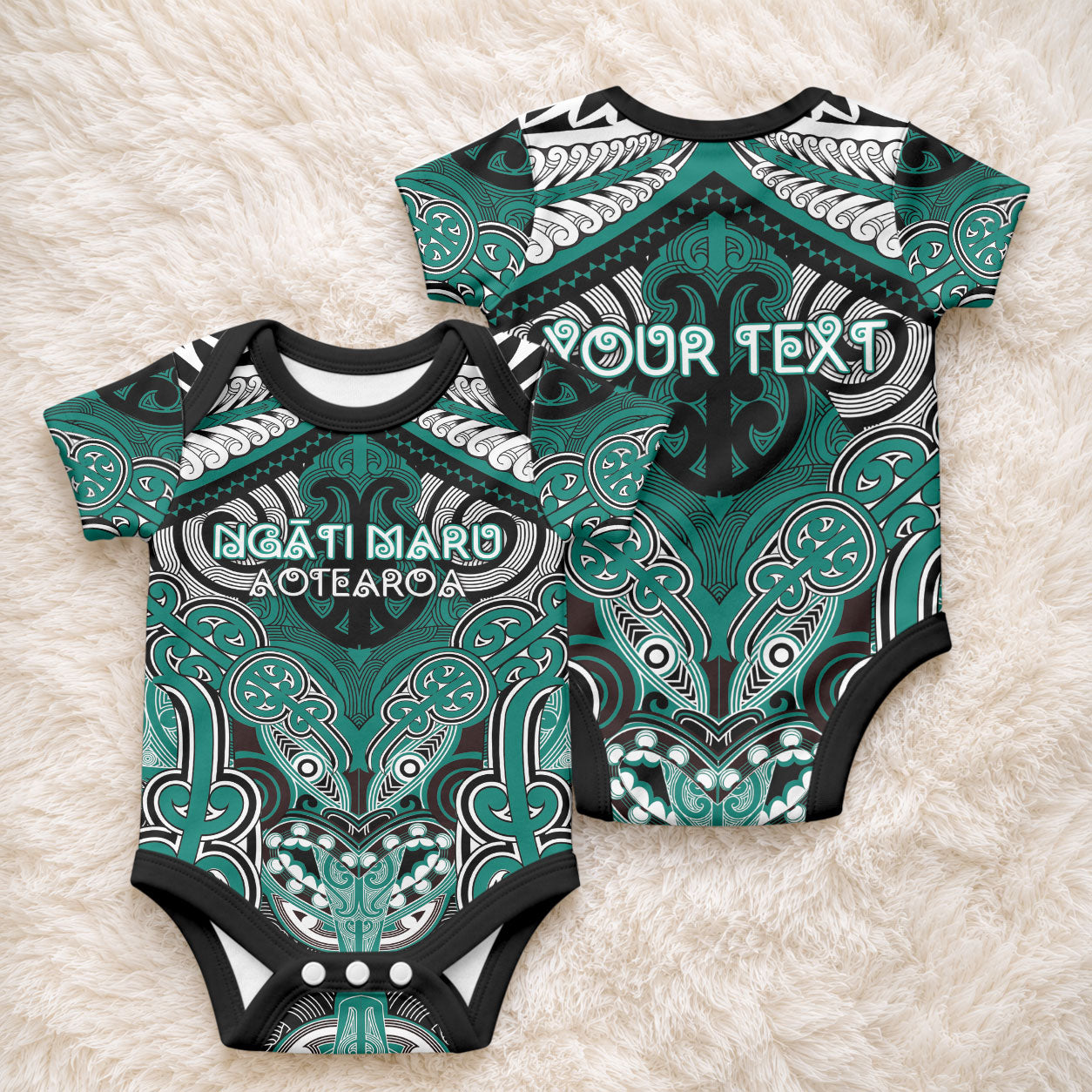 Aotearoa Iwi Ngati Maru Personalised Baby Onesie Maori Kowhaiwhai Pattern