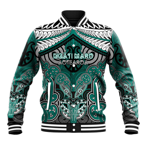 Aotearoa Iwi Ngati Maru Personalised Baseball Jacket Maori Kowhaiwhai Pattern