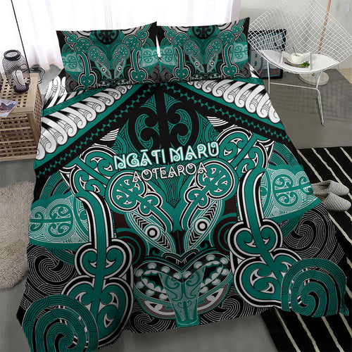 Aotearoa Iwi Ngati Maru Bedding Set Maori Kowhaiwhai Pattern