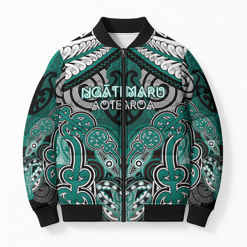 Aotearoa Iwi Ngati Maru Personalised Bomber Puffer Jacket Maori Kowhaiwhai Pattern