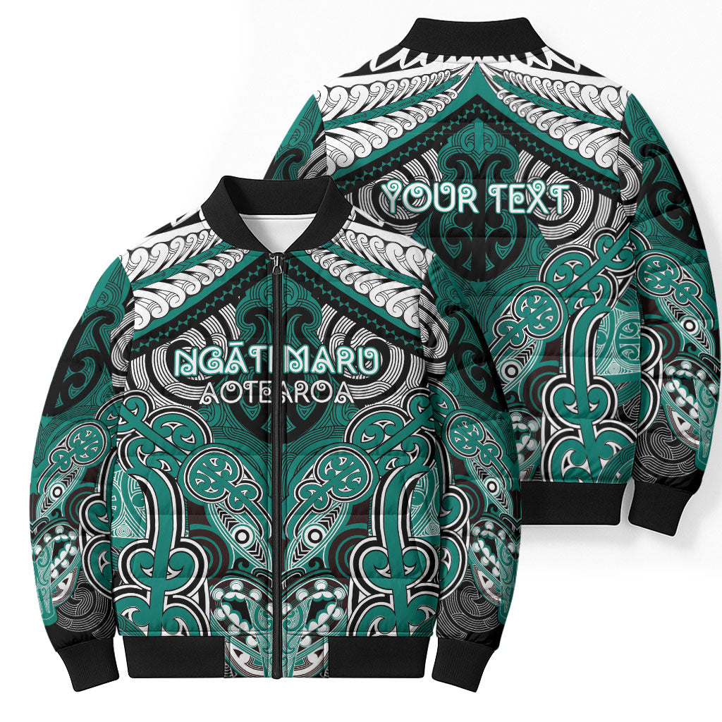 Aotearoa Iwi Ngati Maru Personalised Bomber Puffer Jacket Maori Kowhaiwhai Pattern