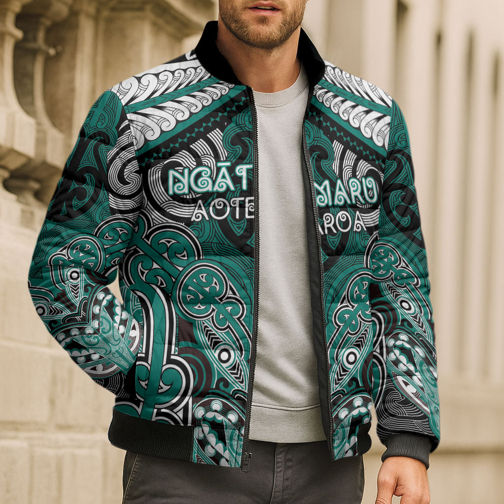 Aotearoa Iwi Ngati Maru Personalised Bomber Puffer Jacket Maori Kowhaiwhai Pattern