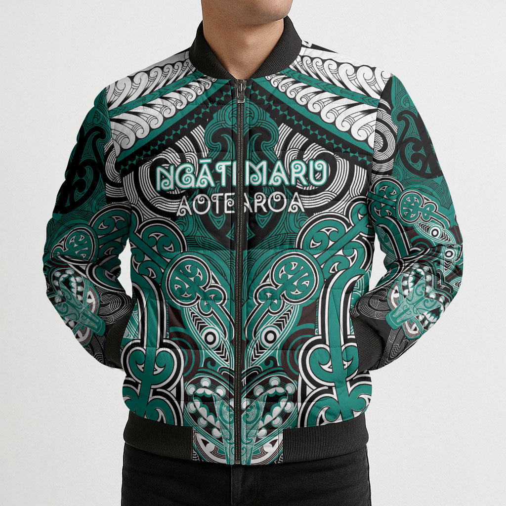 Aotearoa Iwi Ngati Maru Personalised Bomber Puffer Jacket Maori Kowhaiwhai Pattern