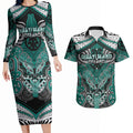 Aotearoa Iwi Ngati Maru Personalised Couples Matching Long Sleeve Bodycon Dress and Hawaiian Shirt Maori Kowhaiwhai Pattern