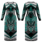 Aotearoa Iwi Ngati Maru Personalised Couples Matching Long Sleeve Bodycon Dress and Hawaiian Shirt Maori Kowhaiwhai Pattern