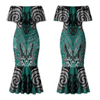 Aotearoa Iwi Ngati Maru Personalised Couples Matching Mermaid Dress and Hawaiian Shirt Maori Kowhaiwhai Pattern