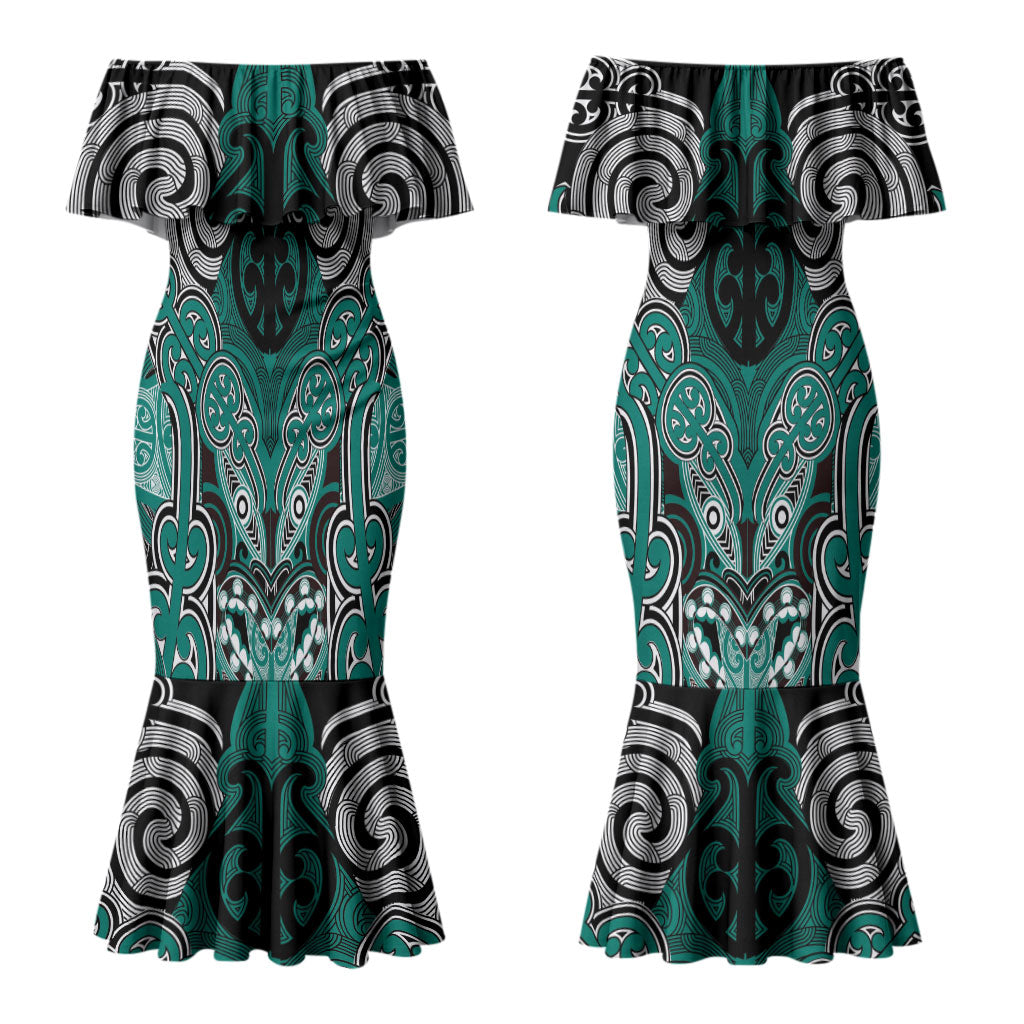 Aotearoa Iwi Ngati Maru Personalised Couples Matching Mermaid Dress and Hawaiian Shirt Maori Kowhaiwhai Pattern