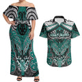 Aotearoa Iwi Ngati Maru Personalised Couples Matching Off Shoulder Maxi Dress and Hawaiian Shirt Maori Kowhaiwhai Pattern