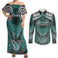 Aotearoa Iwi Ngati Maru Personalised Couples Matching Off Shoulder Maxi Dress and Long Sleeve Button Shirt Maori Kowhaiwhai Pattern