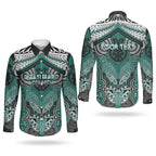 Aotearoa Iwi Ngati Maru Personalised Couples Matching Off Shoulder Maxi Dress and Long Sleeve Button Shirt Maori Kowhaiwhai Pattern