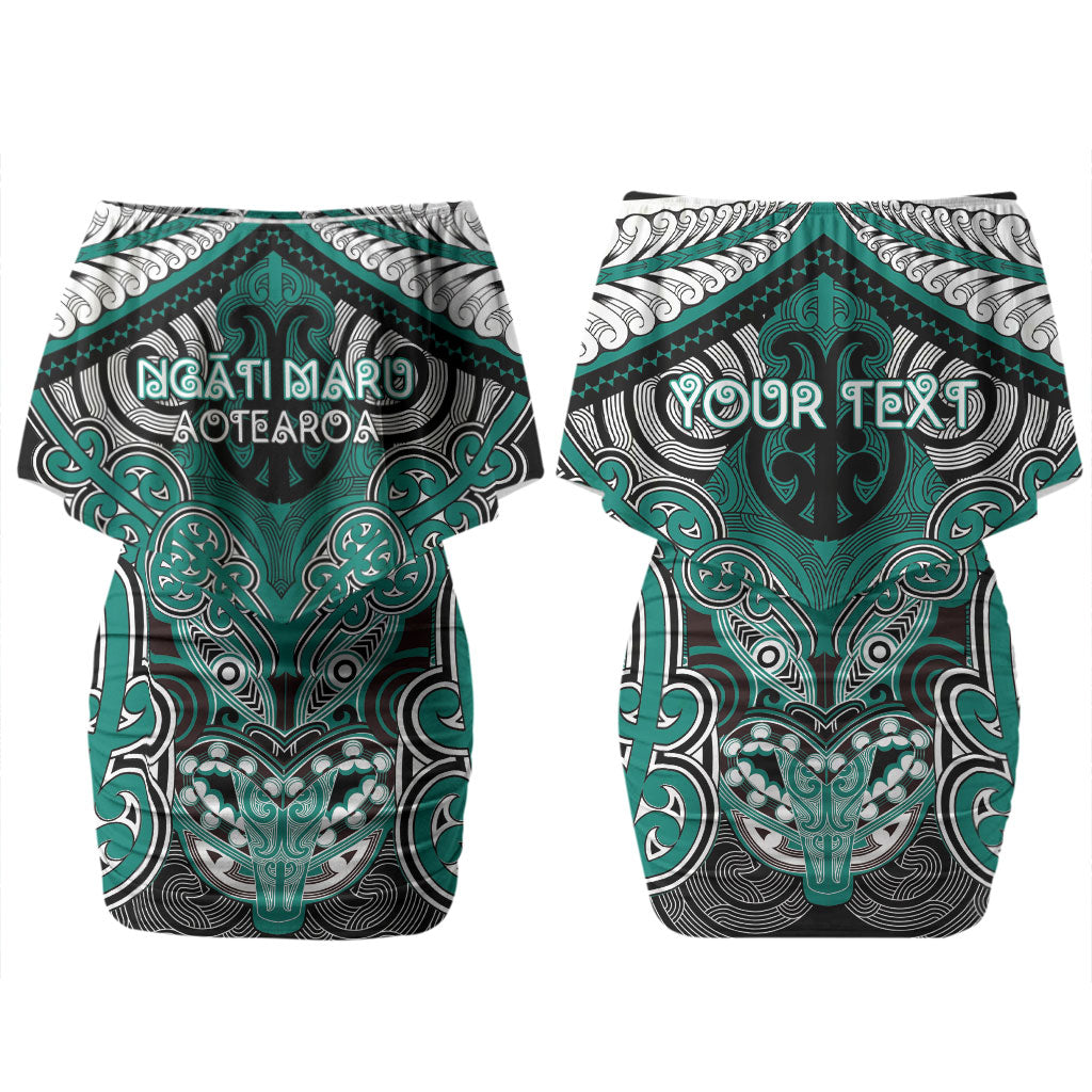 Aotearoa Iwi Ngati Maru Personalised Couples Matching Off Shoulder Short Dress and Hawaiian Shirt Maori Kowhaiwhai Pattern