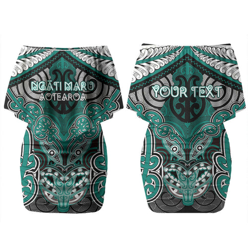 Aotearoa Iwi Ngati Maru Personalised Couples Matching Off Shoulder Short Dress and Hawaiian Shirt Maori Kowhaiwhai Pattern