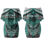 Aotearoa Iwi Ngati Maru Personalised Couples Matching Off Shoulder Short Dress and Long Sleeve Button Shirt Maori Kowhaiwhai Pattern