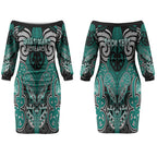 Aotearoa Iwi Ngati Maru Personalised Couples Matching Off The Shoulder Long Sleeve Dress and Hawaiian Shirt Maori Kowhaiwhai Pattern
